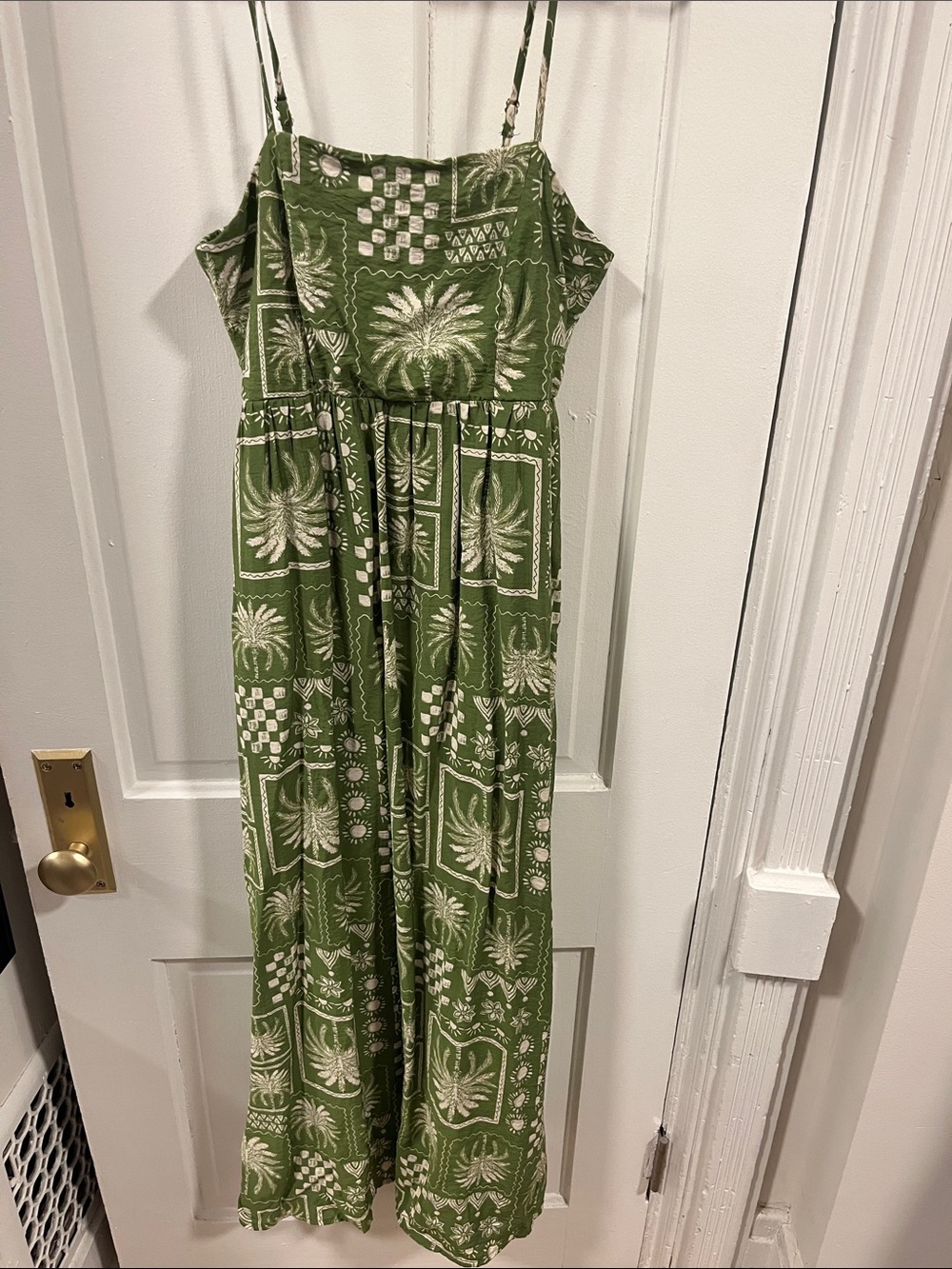 Rachel Zoe Olive Green Palm-Print Maxi Dress